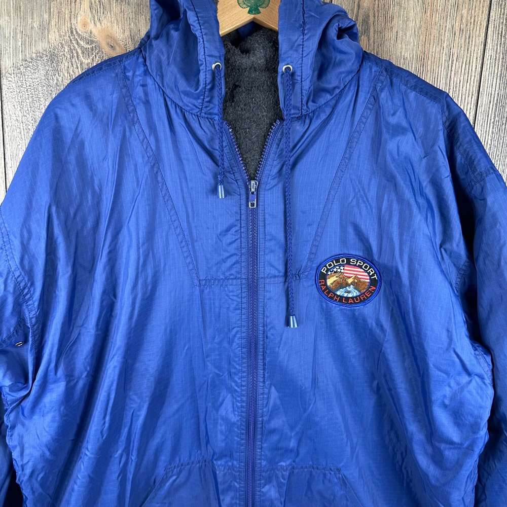 Polo Sport Ralph Lauren Vintage 90s Windbreaker Jacket Blue Fleece Lined Mens L - Picture 3 of 8